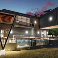 Modern Detached Villa With Large Glass Windows And Lush Green Garden Surroundings