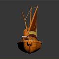 Traditional Orange Boat Featuring Orange Sail Blue Cabin And Ropes