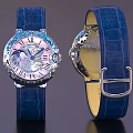 Crystal Embellished Elegant Watch with Blue Crocodile Leather Strap and Roman Numeral Dial
