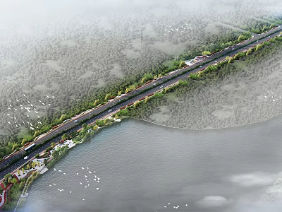 Scenic Lakeside Park with Lush Green Landscape Walking Trails and Natural Scenery 3d model