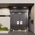 Modern Black Double Entrance Door With Metal Decor Frame House Number 902 And Greenery