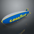 Goodyear Blimp Airship With Blue White Yellow Colors And Brand Logo