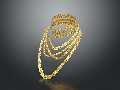 Elegant Gold Fashion Accessories With Layered Chains And Intricate Design For Stylish Outfits 3d model