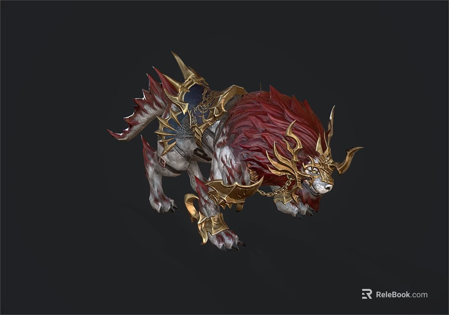 Mythical Lion With Ornate Golden Armor Decorations Red Mane And White Body Fantasy Design 3d model 