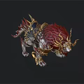 Mythical Lion With Ornate Golden Armor Decorations Red Mane And White Body Fantasy Design