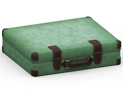 Green Canvas Suitcase With Brown Leather Straps And Vintage Handle Design 3d model