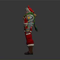 Christmas Themed Horned Creature Character In Red Outfit With Mechanical Arm