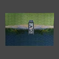 Camouflage Painted Yacht With Black Hull Orange Lifebuoy And Propeller Thruster