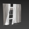 Curtain Curtain Tulle Wind Blown Window 3d model