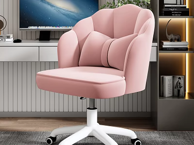 Pink Padded Office Chair With Curved Backrest White Base And Swivel Wheels In Modern Workspace 3d model