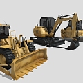 Engineering truck bulldozer tractor excavator road roller 3d model