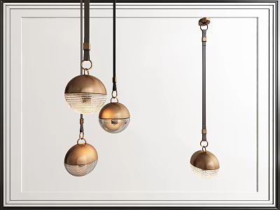 Modern Brass Spherical Pendant Lights With Glass Shades And Leather Hanging Cords 3d model