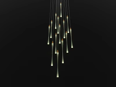 Modern Chandelier With Multiple Sleek Glass Pendants Hanging Against Black Background 3d model