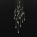 Modern Chandelier With Multiple Sleek Glass Pendants Hanging Against Black Background