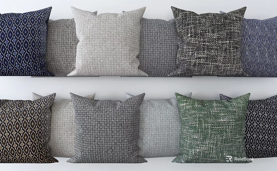 Decorative Throw Pillows With Various Colors Patterns And Textured Fabric For Home Decor 3d model