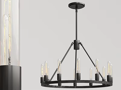 Modern Black Metal Round Chandelier With Clear Glass Bulbs And Hanging Design 3d model