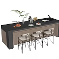 Modern Bar Dining Table Set With Black Countertop Wooden Frame High Stools And Sink