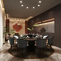 Elegant Private Room Interior With Round Dining Table Chairs Tableware And Chandelier Decorations 3d model