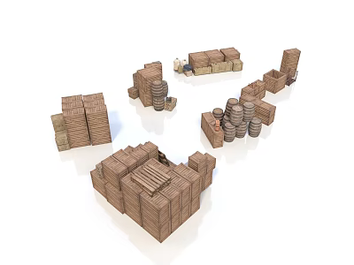 Packed Household Items With Brown Cardboard Boxes And Cylindrical Paper Tubes 3d model