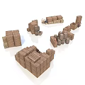 Packed Household Items With Brown Cardboard Boxes And Cylindrical Paper Tubes