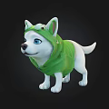 Cute White Dog 3D Model Wearing Green Frog Costume With Blue Eyes And Adorable Design