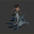 Fantasy Game Movie Character With Long Flowing Hair Blue White Mermaid Tail Design 3d model