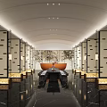 Modern Luxury Hotel Lobby Interior With Arched Ceiling Black Marble Flooring And Reception Desk