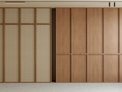 Modern Wooden Wardrobe With Lattice And Panel Design For Interior Decoration 3d model
