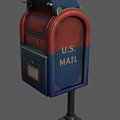 U.S. Mailbox with Red and Blue Exterior Featuring Letters Label Design 3d model