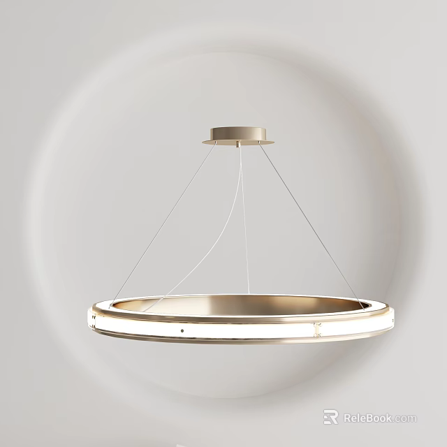 Modern Circular Chandelier with Metal Frame and LED Light Hanging in Light Background 3d model 
