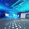 Intelligent Exhibition Space Design Featuring Futuristic Blue Digital Background And Elements