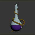 Blue Glass Bottle With Gold Spiral Ornament Pointed Top And Curved Handle