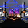 Futuristic Stage Design With Blue Neon Lights Triangular Shapes Steps And Large Screen 3d model