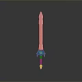 Turquoise Sword With Intricate Patterns And Red Hilt Featuring Yellow Green Decorations
