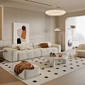 Modern Living Room Sofa Coffee Table Combination Lazy Sofa Stool Hanging Painting Chandelier Floor Lamp Green Plant 3d model