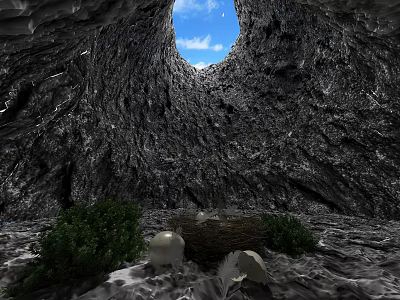 Natural Cave Landscape With Circular Opening Showing Blue Sky And Green Plants 3d model