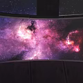 Technology Exhibition Hall With Immersive Starry Sky And Vibrant Nebula Projection