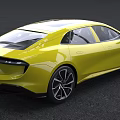 Yellow Coupe Car With Sleek Aerodynamic Design Modern Front Face And Large Wheels