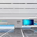 Modern Reception Desk Design With Digital Screen And Company Logo In Office Lobby