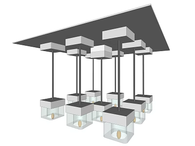 Modern Multiple Square Pendant Lights With White Frames And Black Rods Hanging From Ceiling 3d model