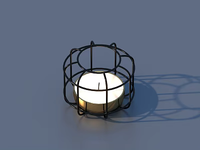 Decorative Black Metal Wire Frame Candle Holder With Lit Candle And Shadow Effect 3d model
