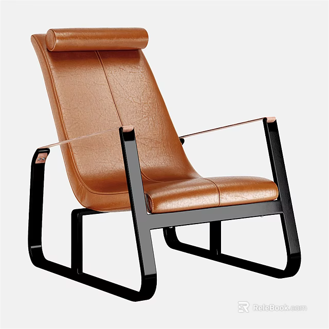 Comfortable Stylish Brown Leather Lounge Chair With Black Frame Modern Design 3d model 