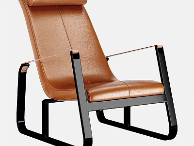 Comfortable Stylish Brown Leather Lounge Chair With Black Frame Modern Design 3d model