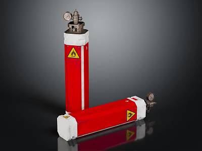 Red Cylindrical Commercial Equipment With Yellow Warning Signs White Base And Metal Top 3d model