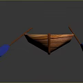 Traditional Wooden Rowing Boat With Blue Handled Oars And Classic Design