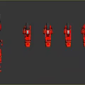 Red Robotic Arms With Scattered Furniture Parts On Black Background Reflection