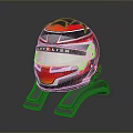 Car Racing Helmet ASTELIER Red Black Silver Design On Stand