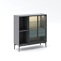 Modern Chest of Drawers With Glass Doors Open Shelves and Metal Legs Design