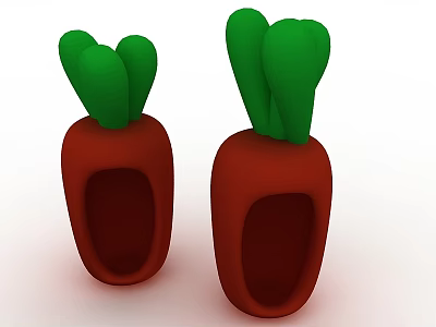 Carrot Shaped Hinged Door Design With Red Body And Green Top Decoration 3d model