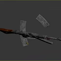 3D Render Of Detailed Rifle With Wooden Grip Stock And Magazines